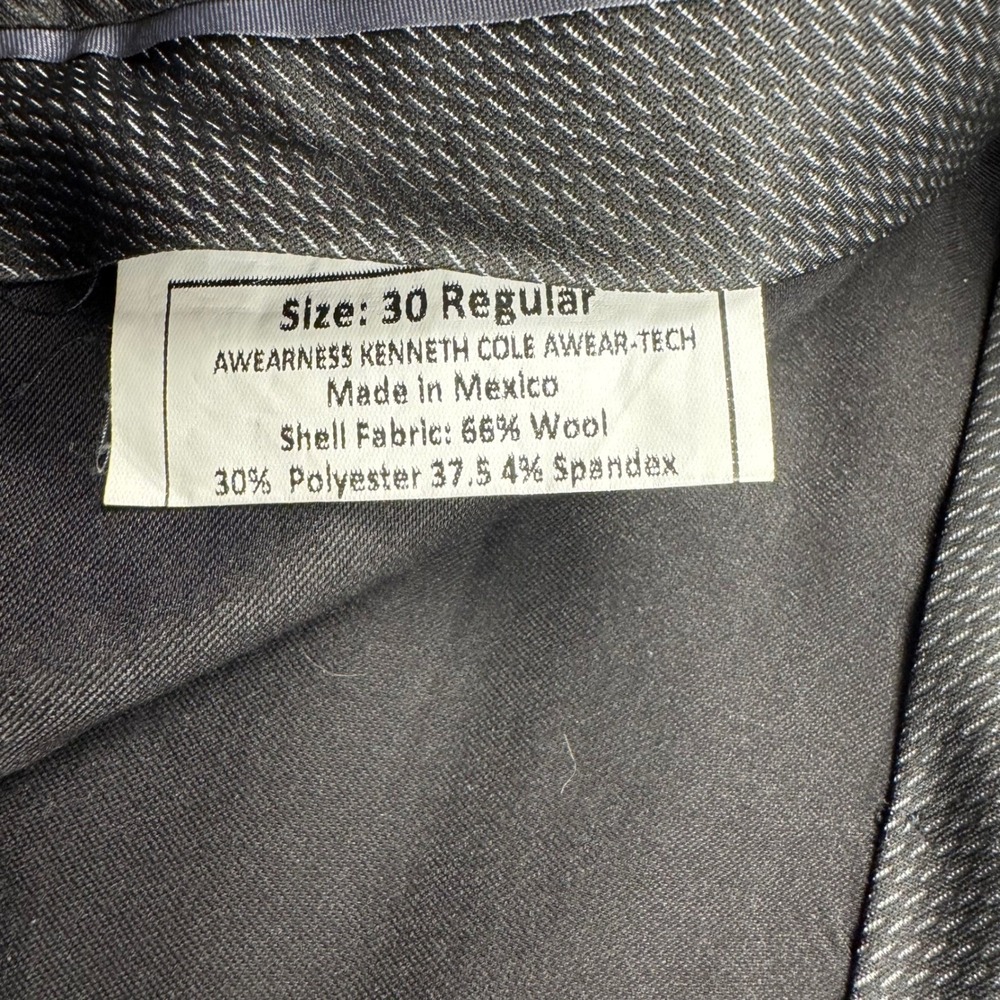 Awearness Kenneth Cole Awear-Tech Slim Fit Gray Suit Mens 30 Regular Wool Blend - Picture 5 of 15